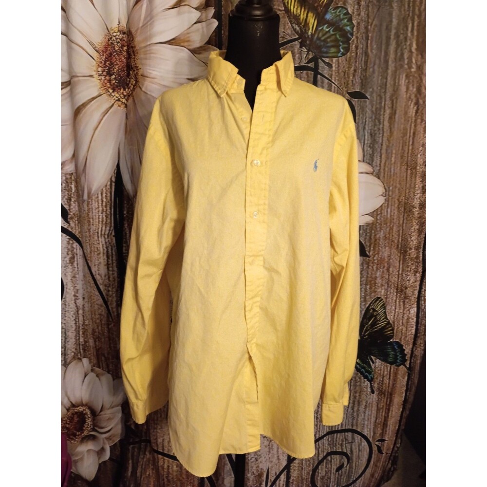 Men's yellow button-down shirt from Polo Ralph Lauren featuring their Logo